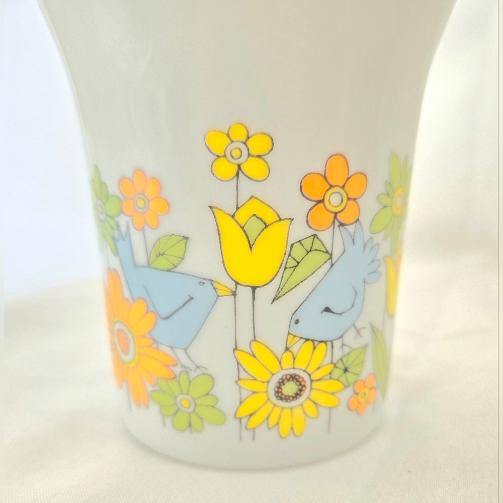 Vintage Stylecraft Tall Coffee Mug Flower Power Design w/ Birds 60s 70s - Picture 5 of 9